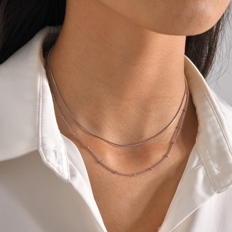 201 Stainless Steel IG Style Minimalist Plating Solid Color Double Layer Necklaces