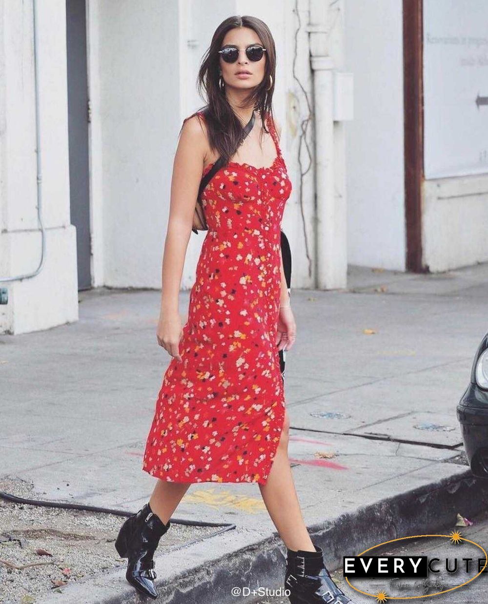 Casual Corset Red Fleur Floral Ruffle Strap Button Up Floral Dress