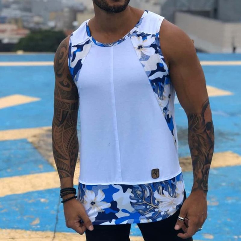 Men's Fashion Print Contrast Color Casual Sleeveless T-Shirt