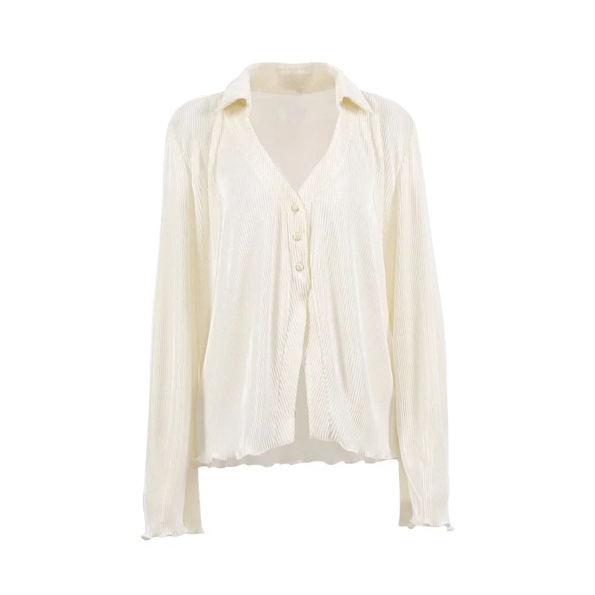 CM.YAYA Street Women's Set Long Sleeve Shirt Tops and Wide Leg Pants Elegant Tracksuit Two Piece Set Sweatsuit Fitness Outfits