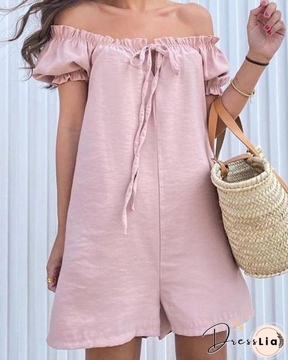 Drawstring Off Shoulder Romper