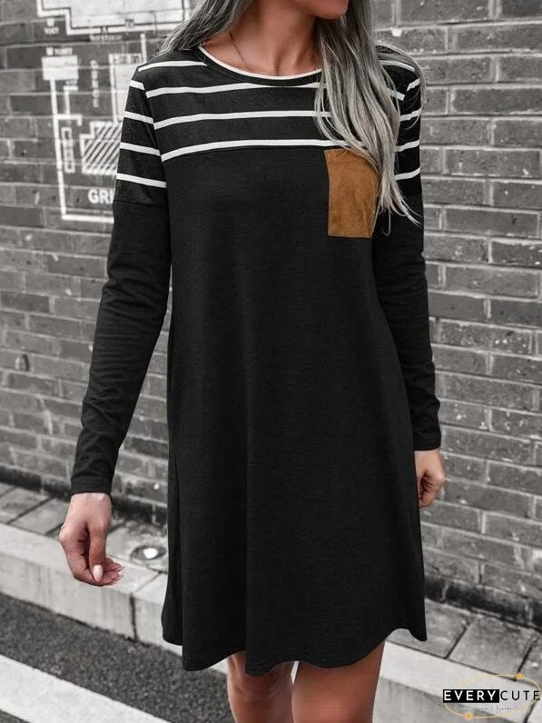 Dresses Loose Striped Pocket Panel Long Sleeve Dress for Women