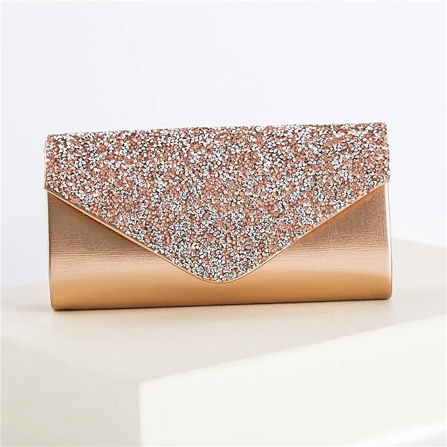 Women's Evening Bag Bridal Purse Sequin Chain Solid Color Glitter Clutch Bag