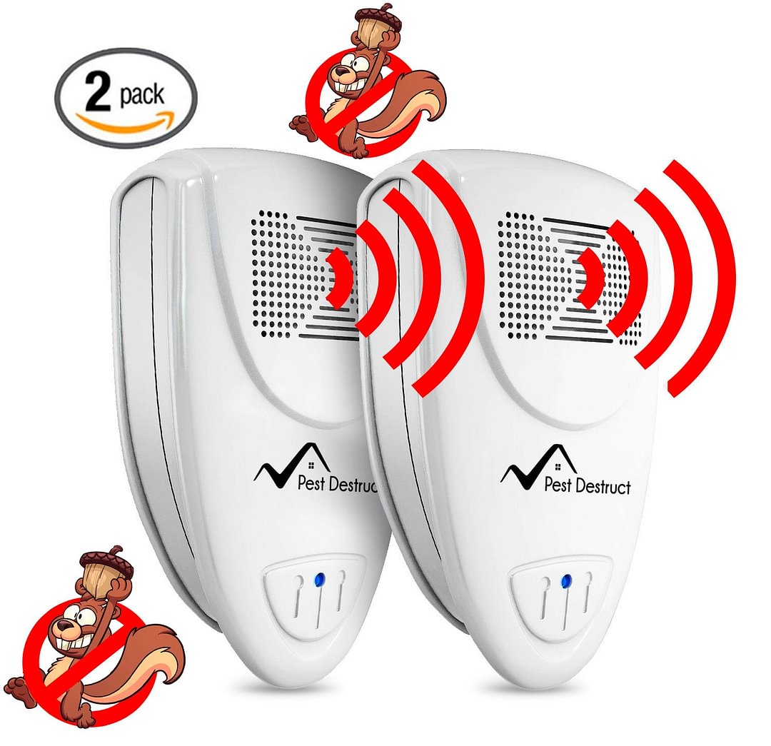 Ultrasonic Squirrel Repeller PACK of 2 - Get Rid Of Squirrels In 72 Hours - vzzhome