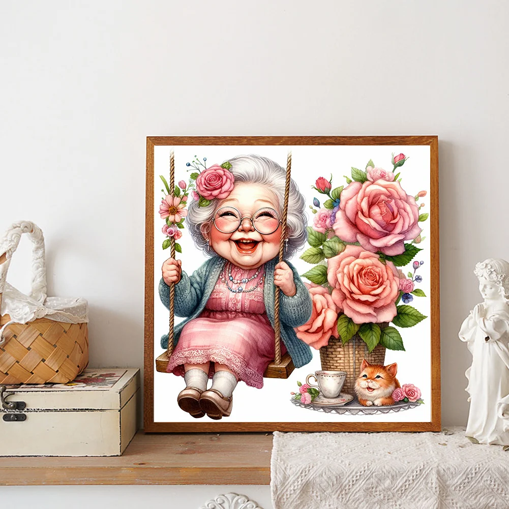Diamond Painting - Full Round Drill - Swing Old Lady(Canvas|30*30cm)