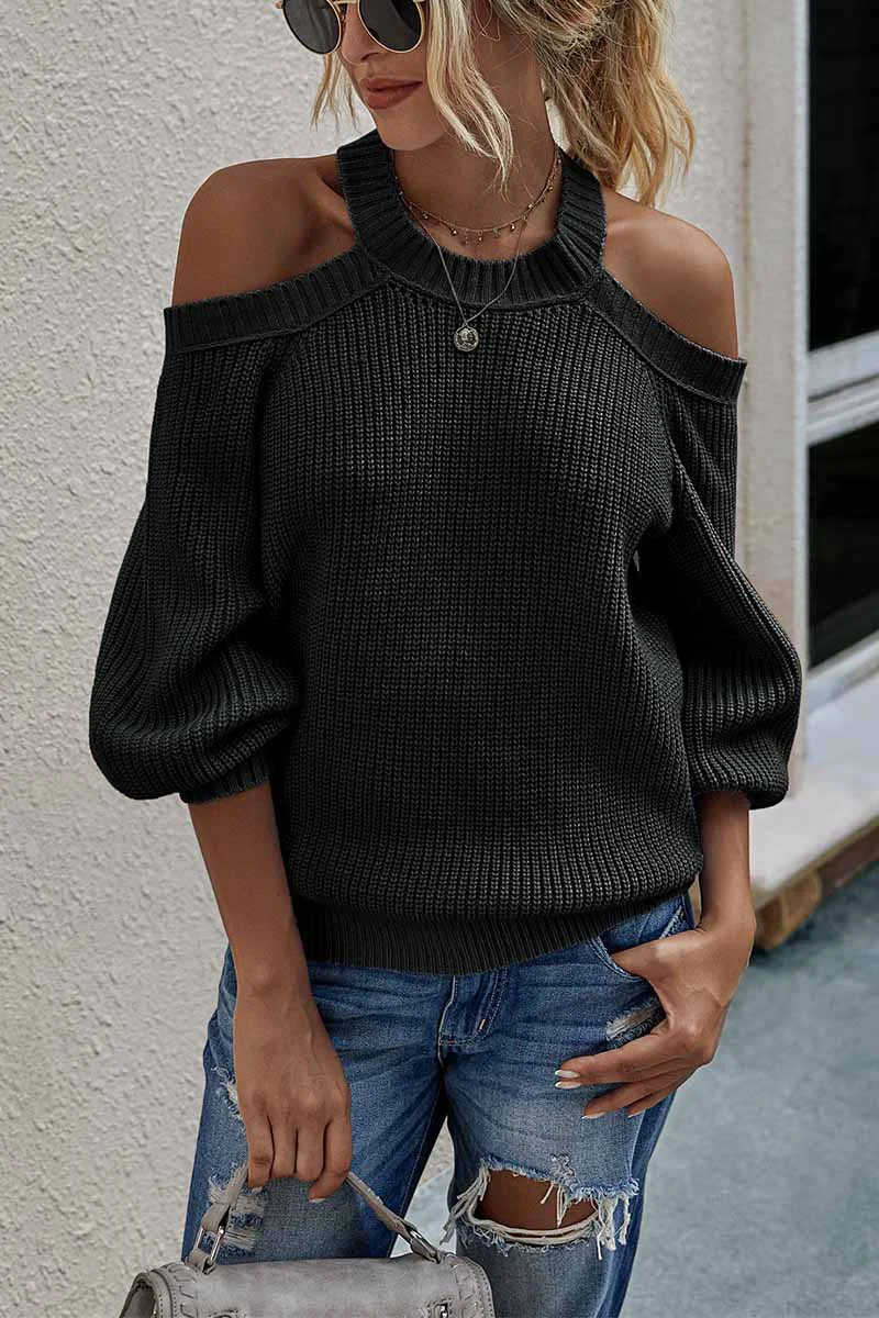 Solid Off-shoulder Knitted Sweater