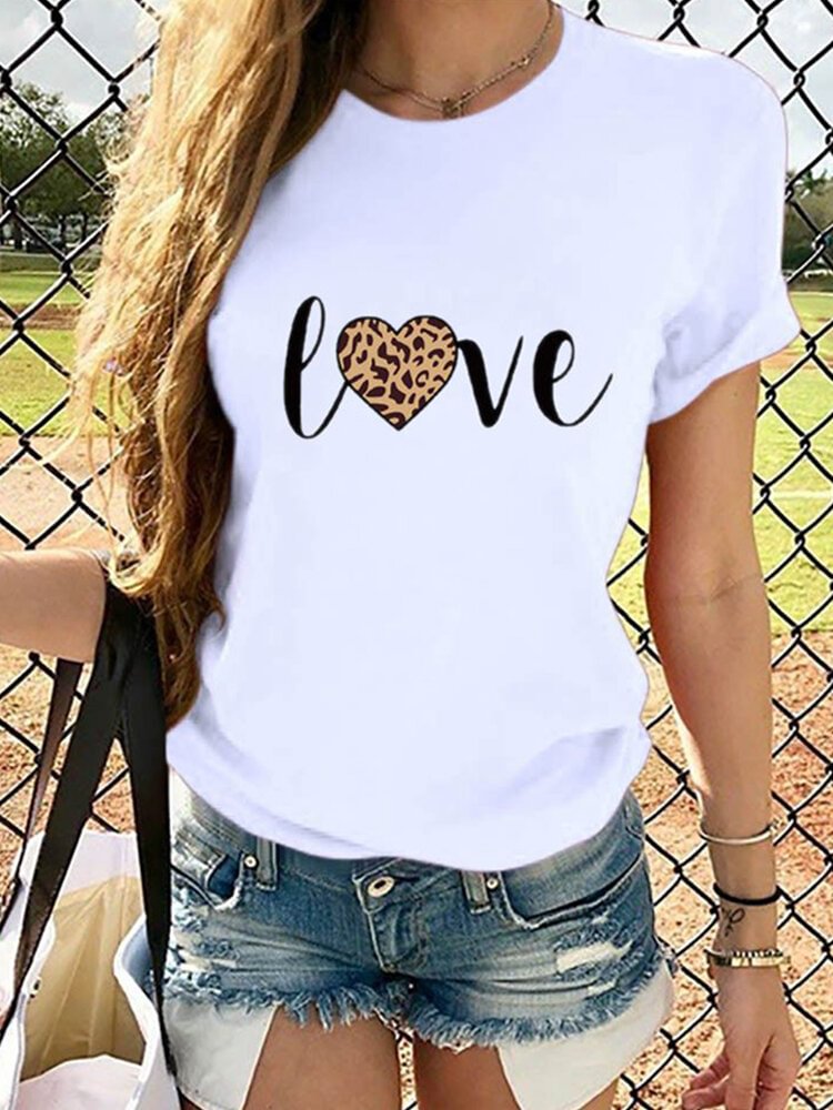 Leopard Letter Print Short Sleeve T shirt For Women P1668318