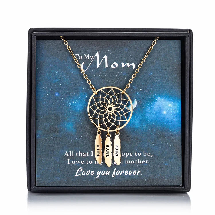 Personalized Dream Catcher Necklace with Engraving 2 Names for Women
