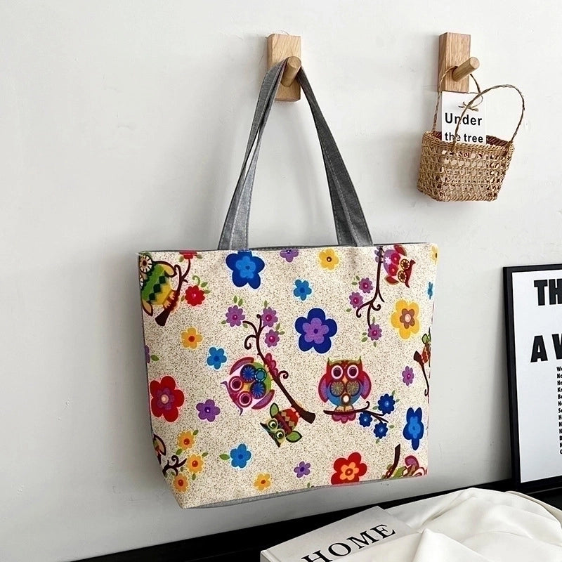 Women’s Streetwear Color Block Flower Canvas Shopping Bags