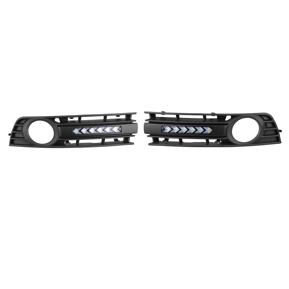 

Front Fog Light Grille Cover with Flowing LED Lamp DRL for Audi A4 B6 01-05, Seems, 501 Original