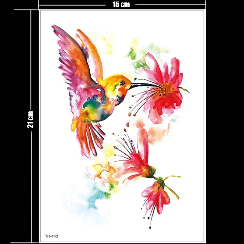 Watercolor Hummingbird Temporary Fake Tattoo Body Art Sticker Waterproof Hand Bird Tattoo for Women Arm Men Tattoos Water Color