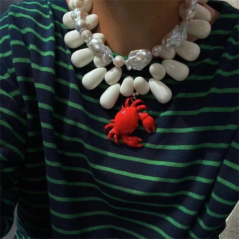 Hip-Hop Hawaiian Beach Crab Arylic Alloy Copper Beaded Chain Beaded Necklaces