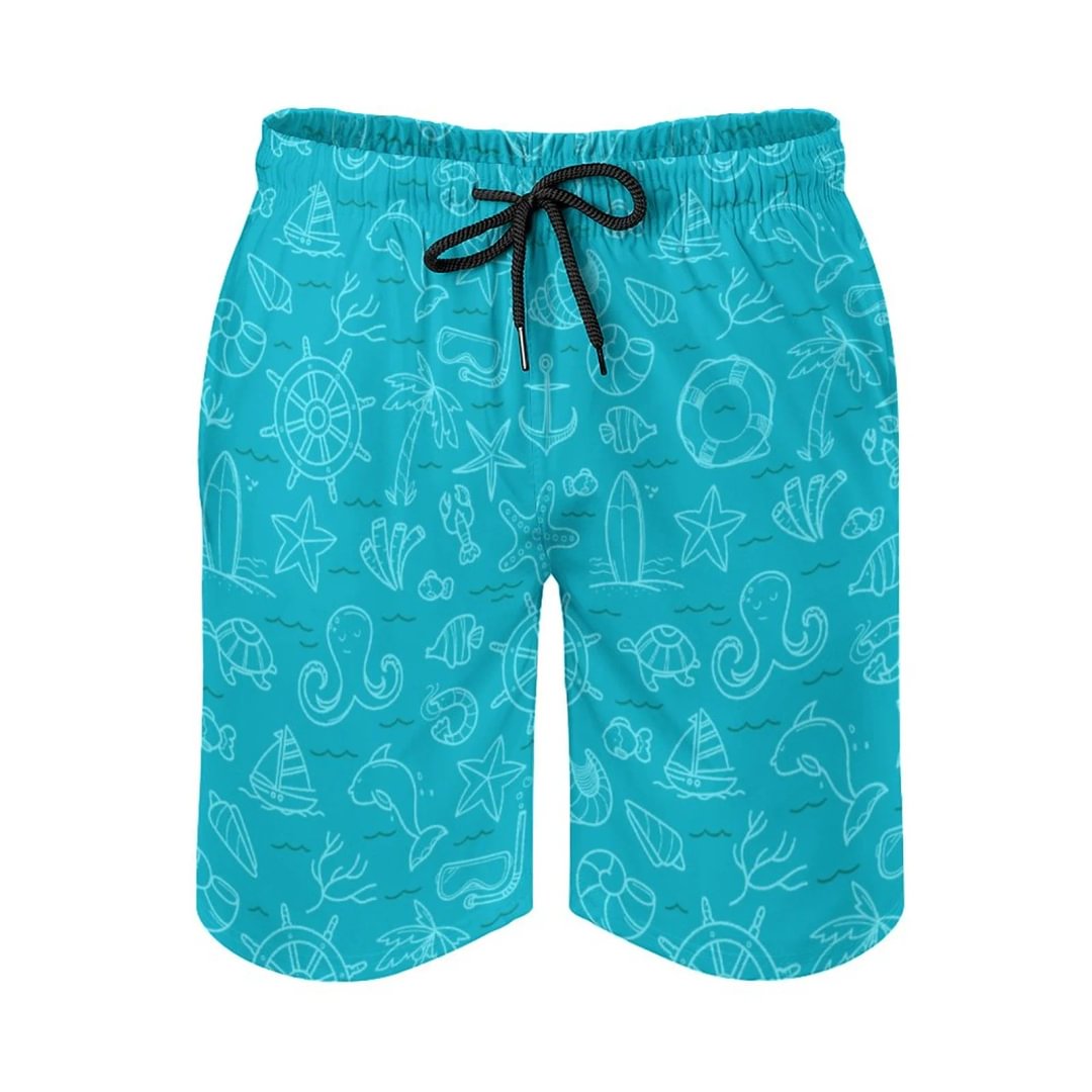 Ocean Blue Men's Beach Shorts Beachwear Summer Holiday Mesh Lining Swim Trunks Quick Dry