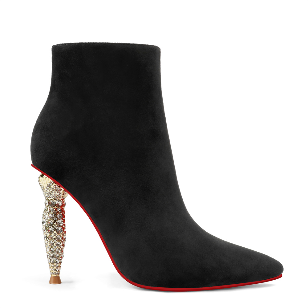 100mm Women's Pointed Toe Red Bottom Glitter Lipbooty High-Heel Booties Ankle Heeled Boots-MERUMOTE