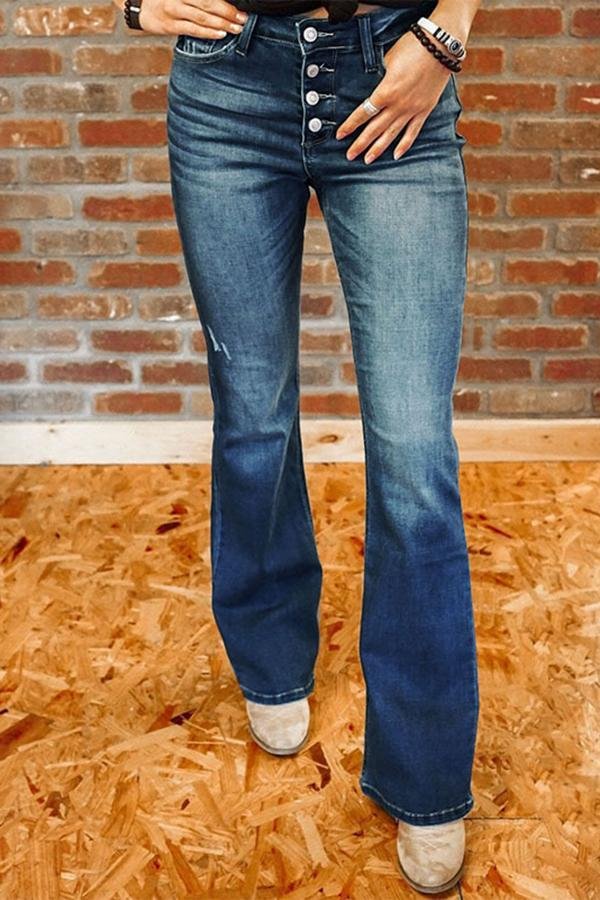 Womens High Waist Slim Fit Flared Jeans-Allyzone-Allyzone
