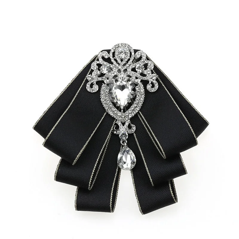 Luxury Black Rhinestone Handmade Bow Tie Men's Wedding Groomsman High-end British Boy Business Suit Shirt Bowtie Set