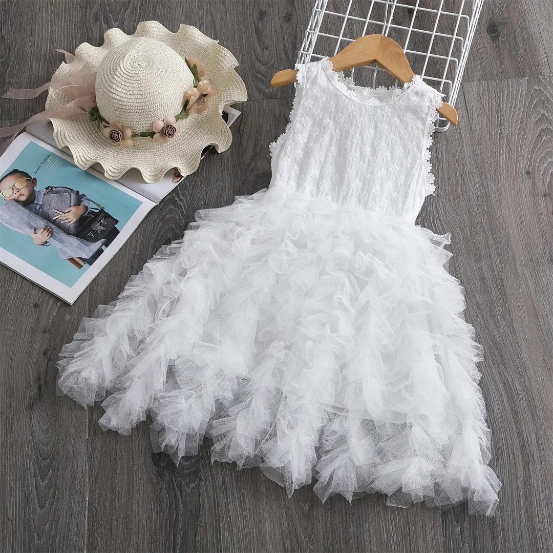 Summer Girls Dress Short Sleeve Lace Cake Kids Dresses For Girls Party Casual School Dress 3 6 8 Years Children Flower Clothes