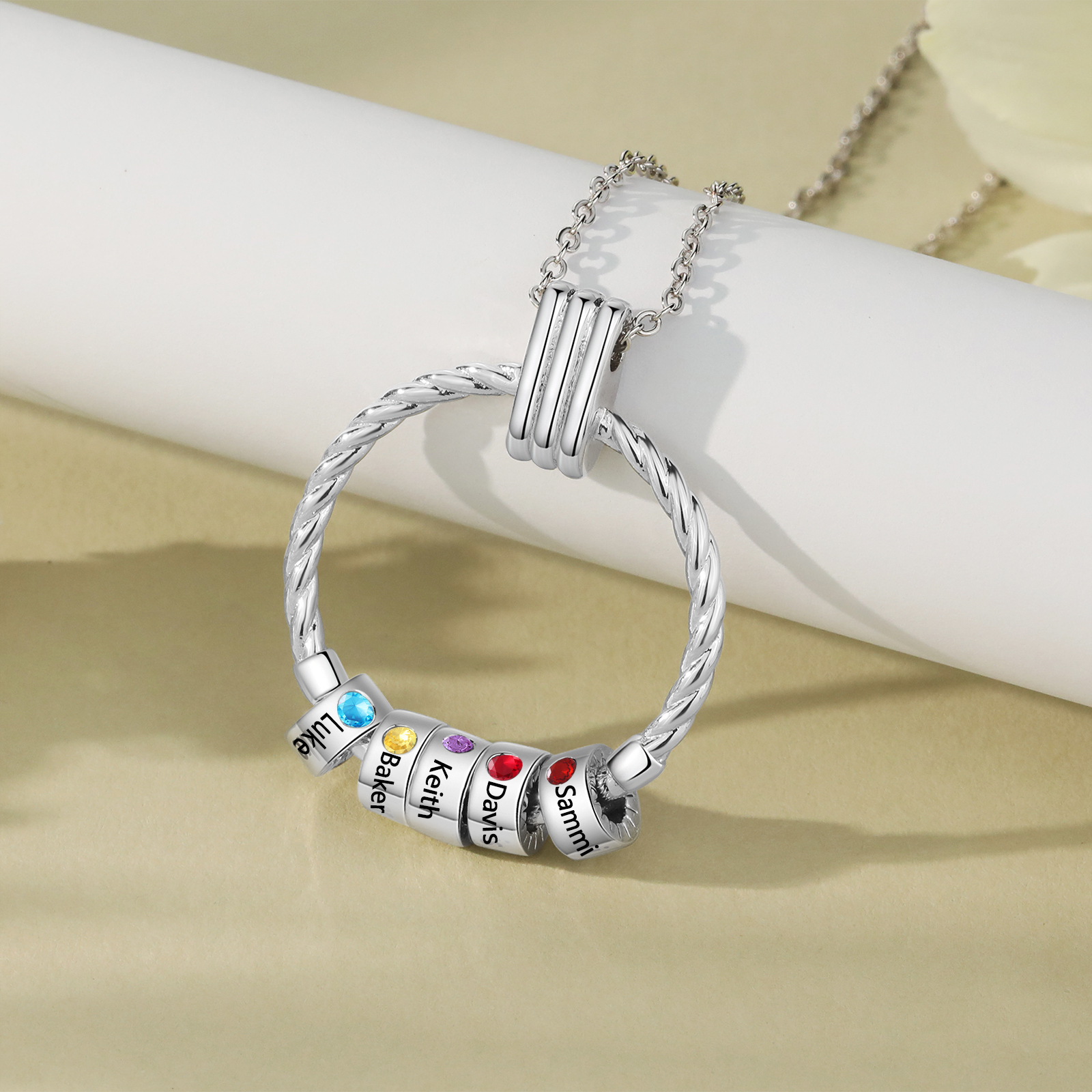 5 Names - Personalised Circle Pendant Necklace Custom Birthstones & Names Necklace Birthday Gift for Her-Jessemade AU