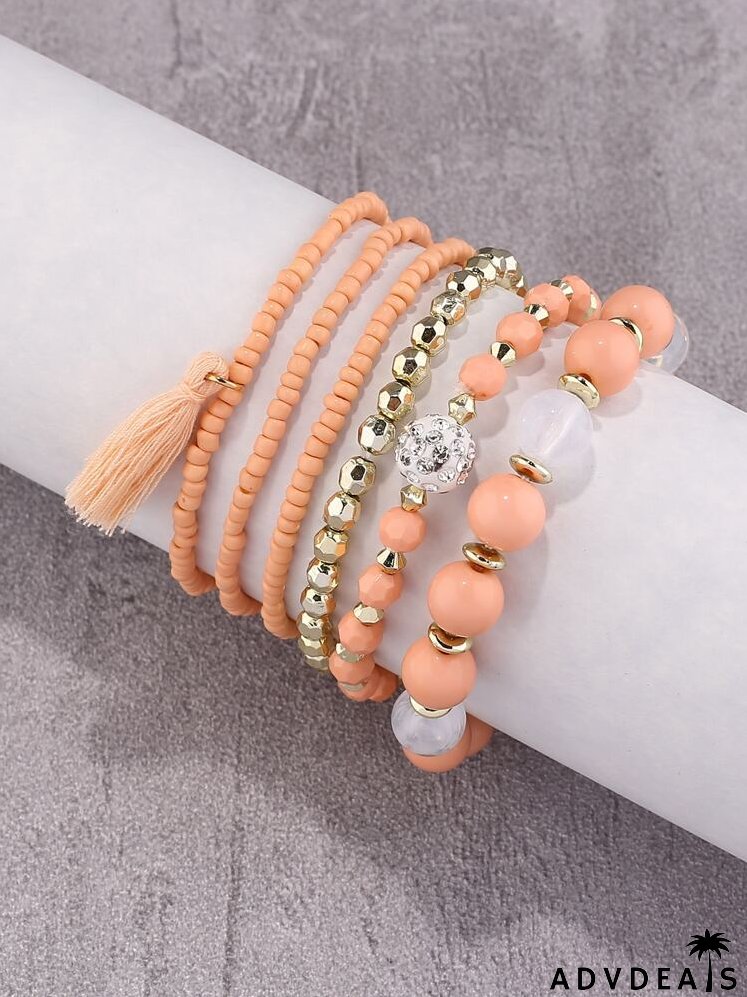 6pcs Tassel Decor Braided Bracelet