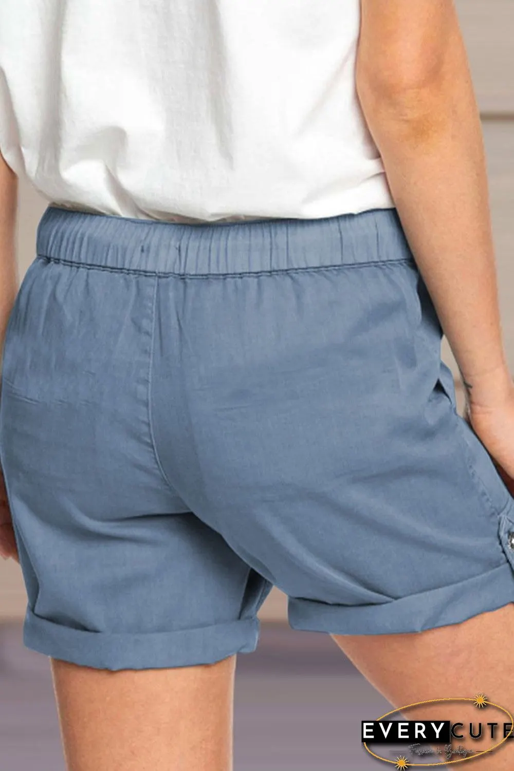 Solid Drawstring Waist Casual Shorts