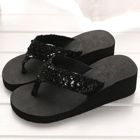 2021 New Women Flops Solid Slides Women Sandals Women Thickness Sequin Shoes Zapatillas Shoes Slippers Beach Shoes