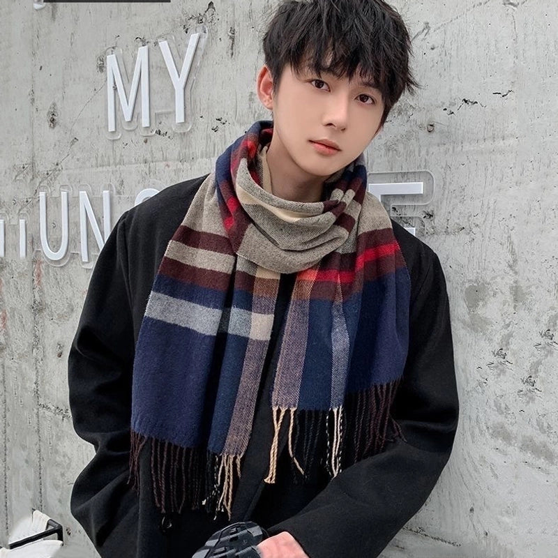 New Autumn And Winter Imitation Cashmere Student Men’s Business Casual Brushed Thick British Plaid Scarf Long Men’s Scarf