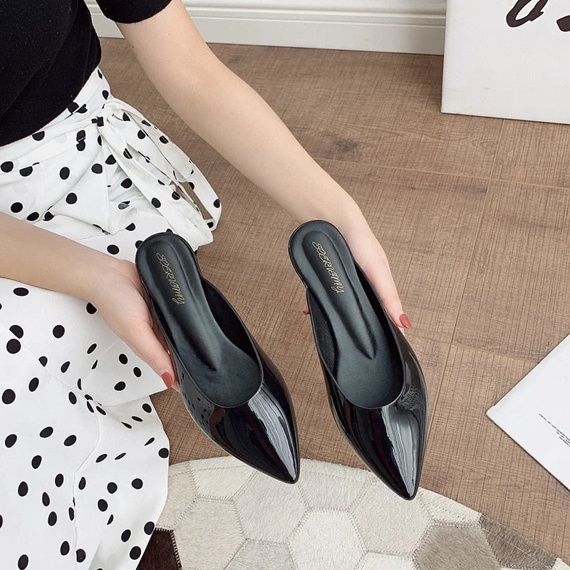 famous designer D'Orsay jelly med-high heels shoes woman pointed toe candy color pumps shallow mouth summer mules shoes sandals