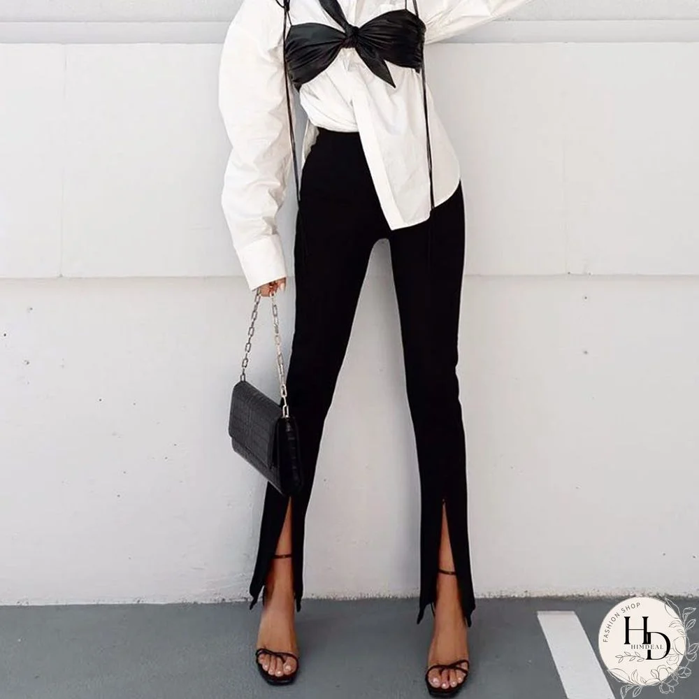 Wannathis Sexy Casual Pencil Pants Women Trousers Autumn Elegant High Waist Hem Zipper Split Slim Pants Fashion Streetwear