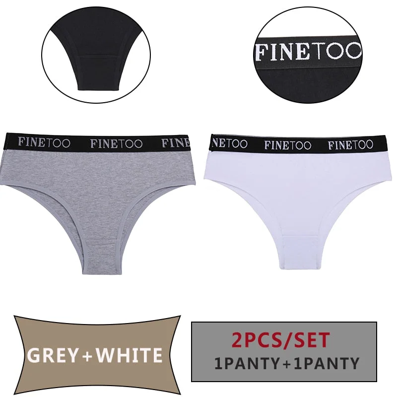 FINETOO 2PCS/Set Women Cotton Panties Sexy Letter Underwear Panty Thong Low Waisted 1Panty+1G-string Brief Tanga Lingerie Femme