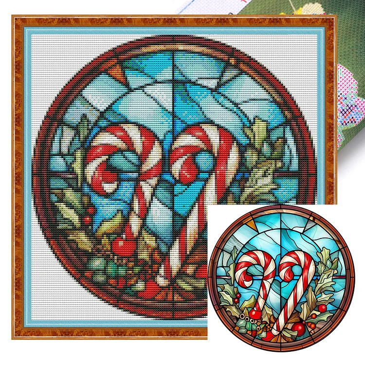 Glass Painted Christmas Candy 18CT (25*25CM) Stamped Cross Stitch gbfke