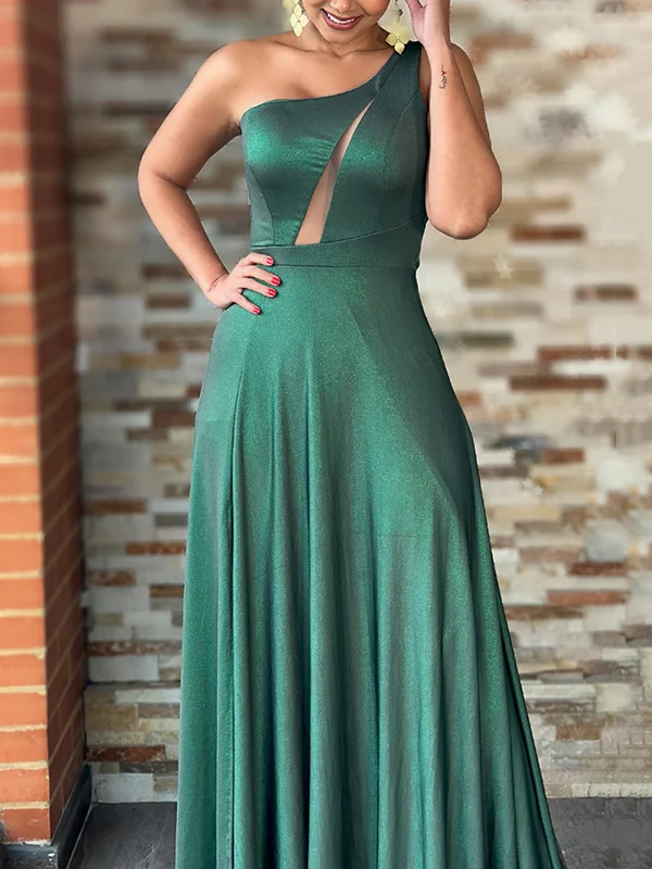 Asymmetric Hollow Solid Color Sleeveless One-Shoulder Maxi Dresses