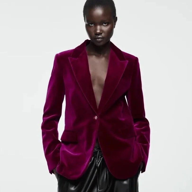 Simple Temperament Slim Texture Velvet Ladies Suit Jacket