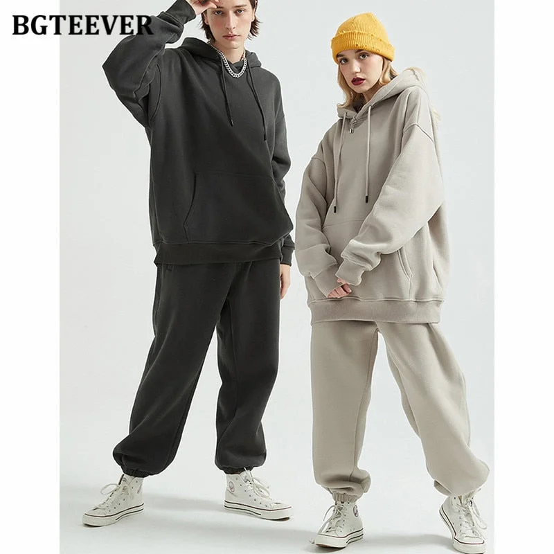 BGTEEVER Winter Thicken Fleece Women Couple Sweatshirt Cotton Oversized Hoodies Sweatshirts Female Warm Pullovers Jacket