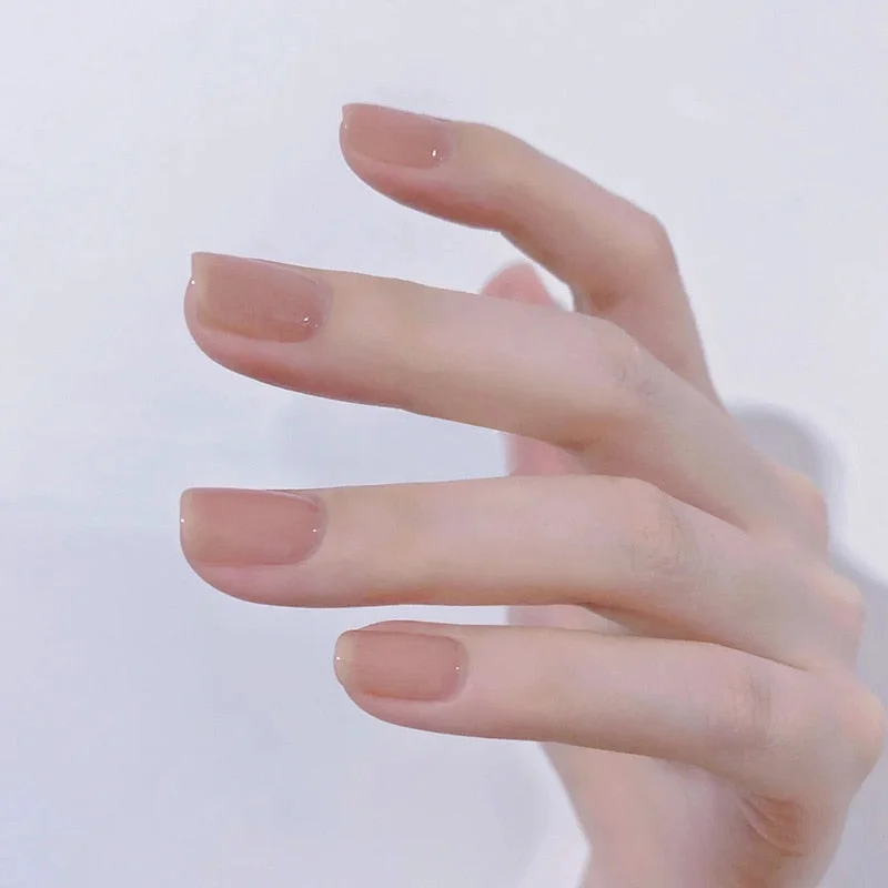 New Women Sweet Manicure Decorations Short Red Elegnet Fake Nail Tips with Glue Full Cover Fashion Simple Solid Color False Nail-Nail Inspo