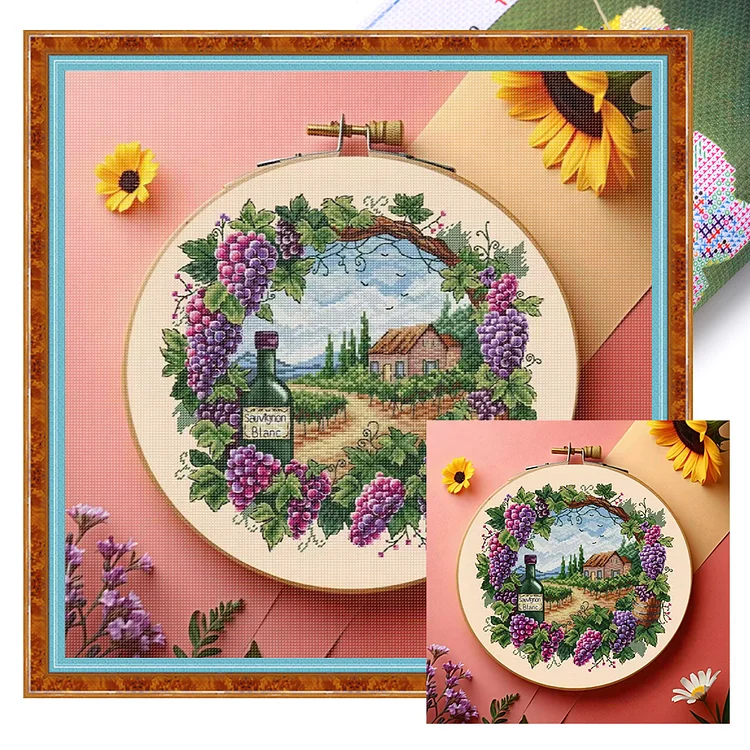 【Fairy Brand】Summer scenery in the wreath 40*40cm 14CT Stamped Canvas Cross Stitch gbfke