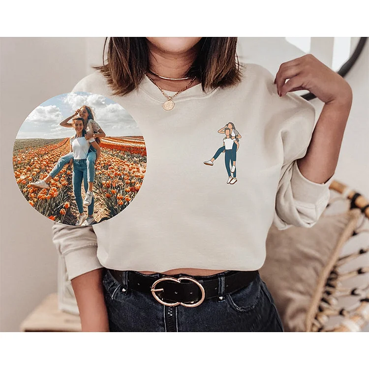 Portrait From Photo Hoodie,Custom portrait From Photo Sweats, Line art photo Sweatshirt, Couple Hoodie