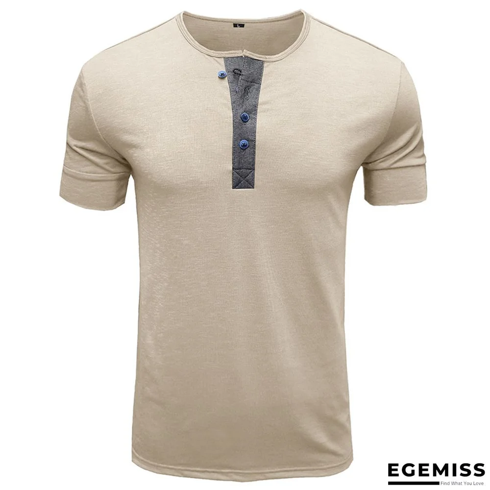 T-shirt with Short Sleeves Henry Shirt Round Neck Cotton T-shirt Men's Clothes | EGEMISS