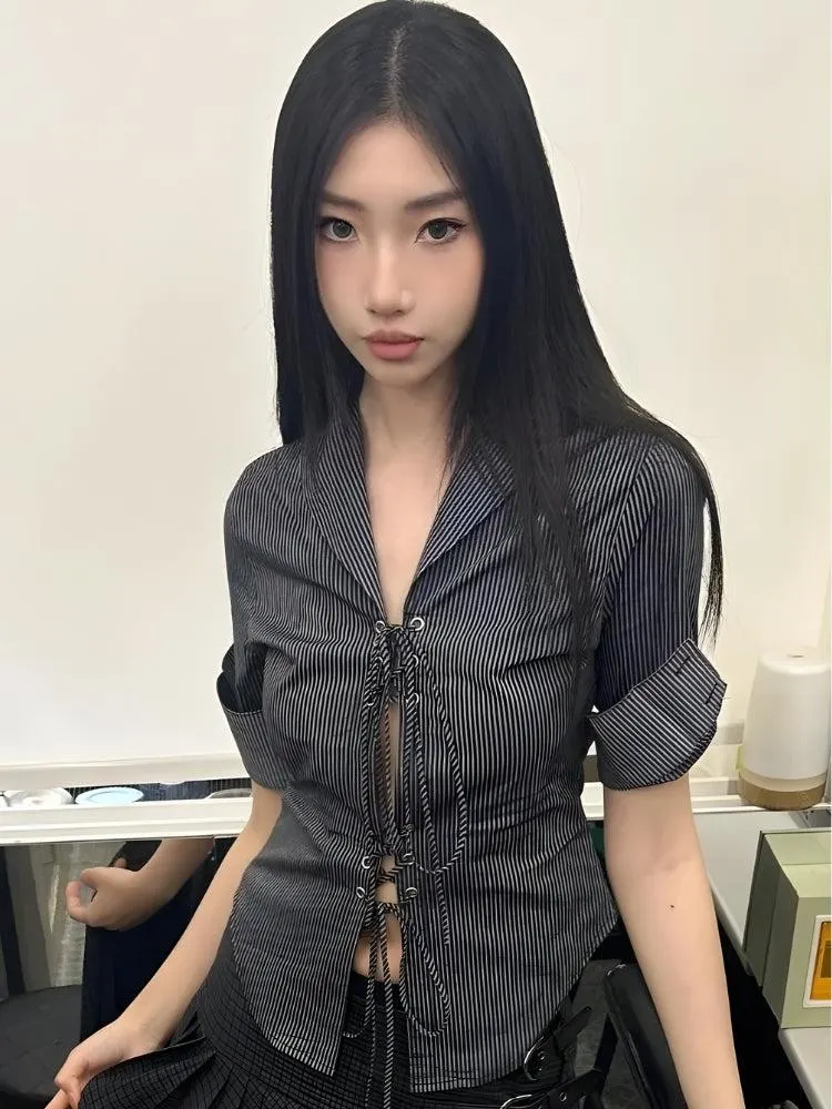 Brownm Lace Up Shirt