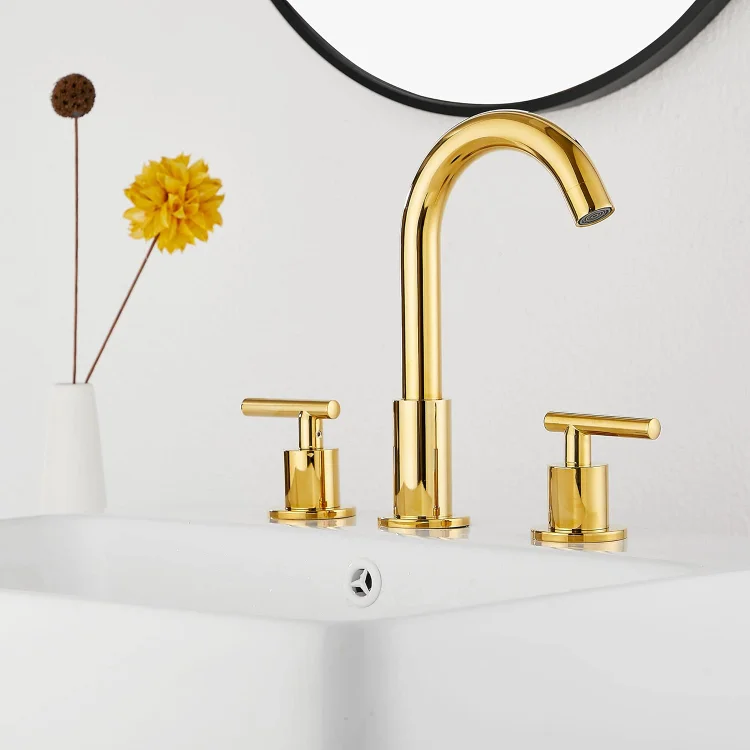 Bathroom Faucet 2 Handle 3 Hole 360 Swivel Spout 8 inch Widespread Bathroom Faucet with Pop Up Drain