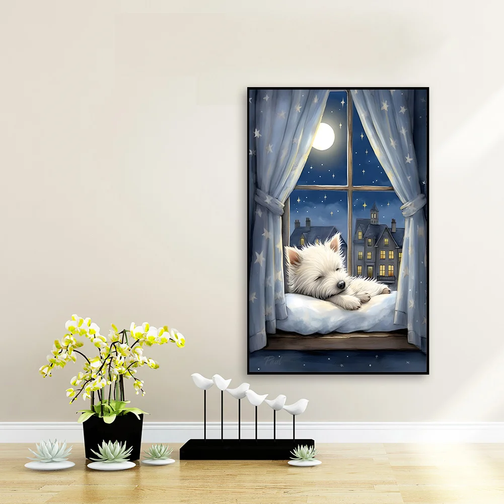 Diamond Painting - Full Round Drill - Windowsill Puppy(Canvas|40*60cm)