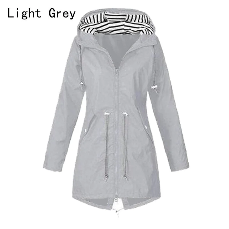2021 Women's Long Windproof Hooded Coats Autumn Winter Trench Casual Fashion Outdoor Raincoat Waterproof Solid Camping Jackets