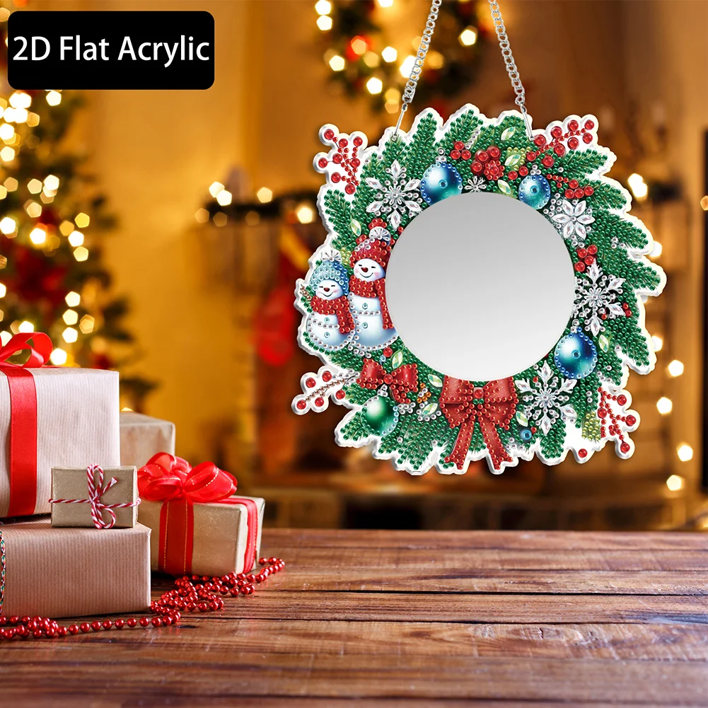 Snowman Wreath DIY Diamond Painting Mirror Kit Diamond Art Makeup Mirror