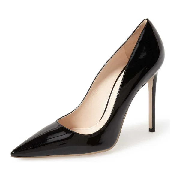Patent Leather 5-inch Stiletto Heels Pointed Toe Black Pumps for Women |FSJ Shoes