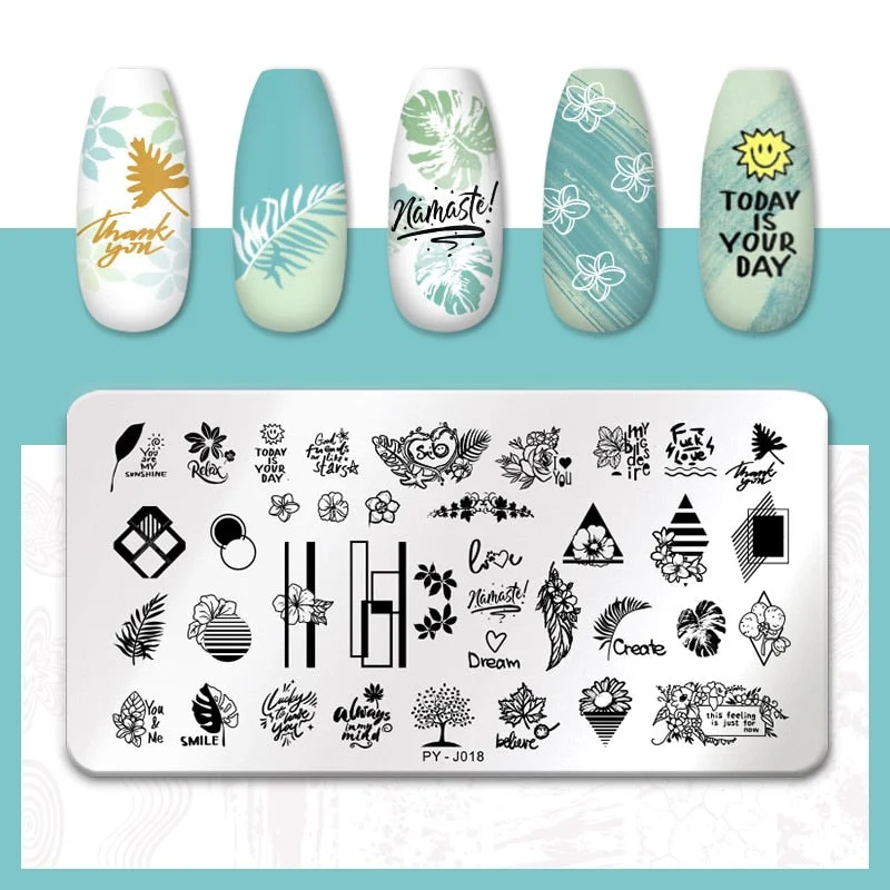 PICT YOU Flower Nail Stamping Plates Line Pictures Nail Art Plate Stamp Template Marble Leaves Image Printing Plates Nail Tools-Nail Inspo
