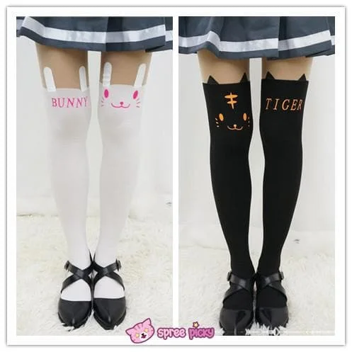 White Bunny/ Black Tiger Fake Over Knees Tights SP141462