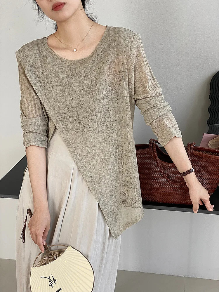 Irregular Thin Long Sleeve T-Shirt - yankia