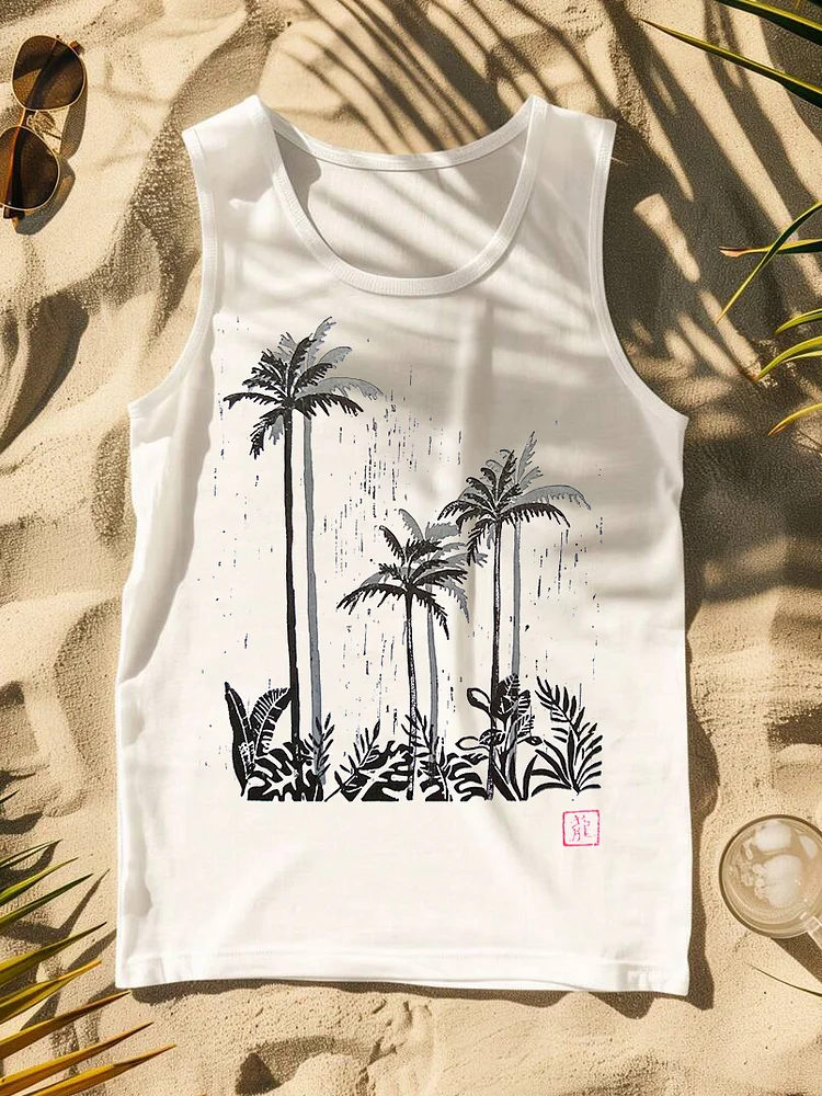 Men's Tropical Coconut Trees Hawaii Art Print Tank Top