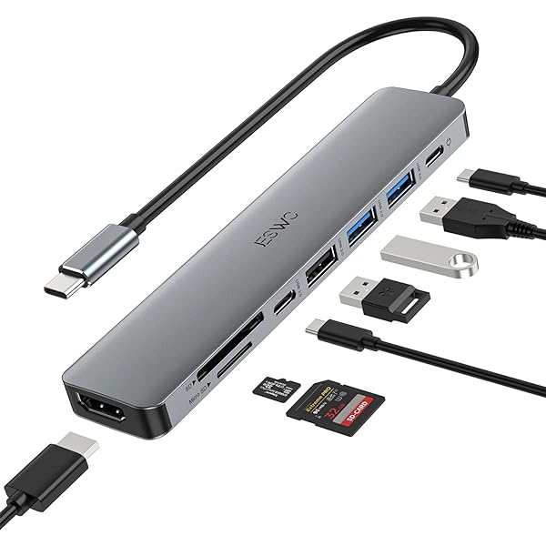 JESWO 8 in 1 USB C Hub to HDMI Adapter with USB-C Port, 100W Type C PD, SD/Micro SD Card Reader, 2 USB3.0&1 USB2.0