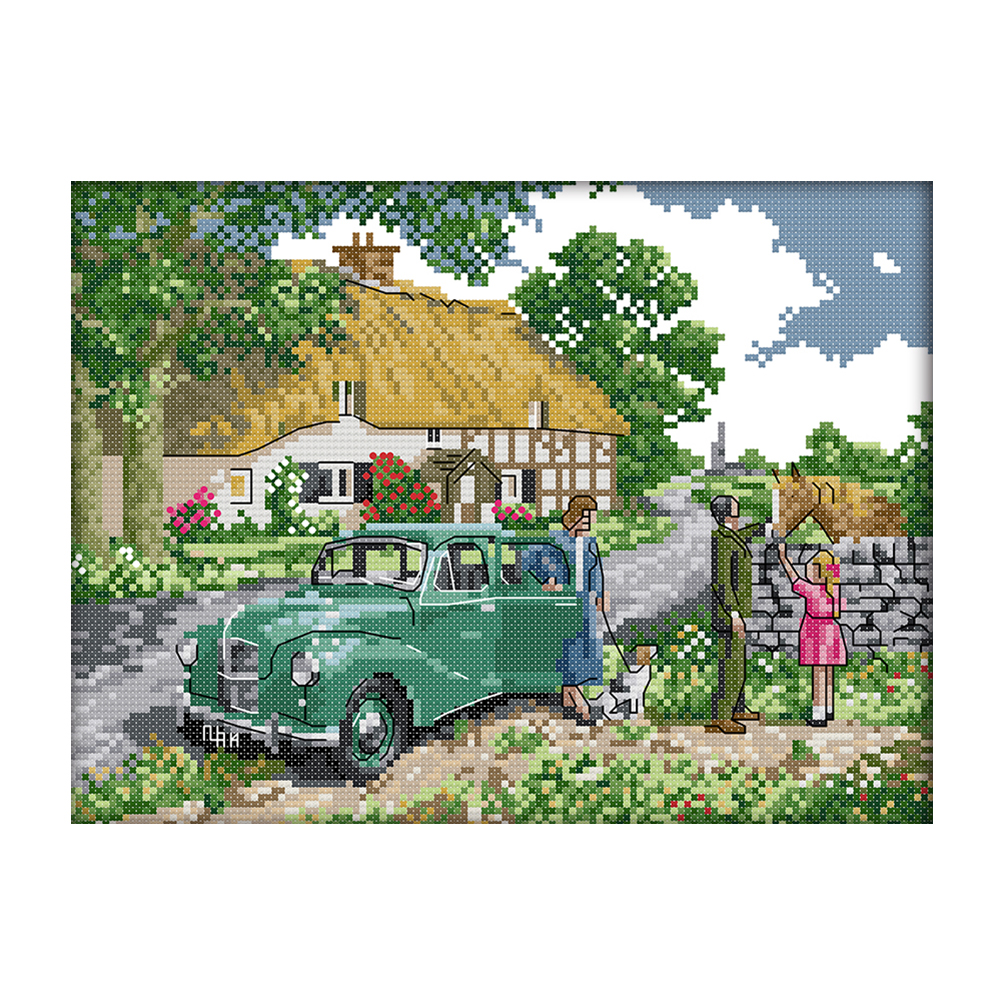 

GreenCar - 14CT Stamped Cross Stitch - 31*22CM, 501 Original