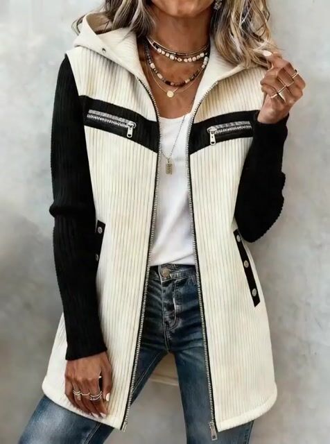 Women'S Casual Color Block Patchwork Jacket Long Sleeve Coat 